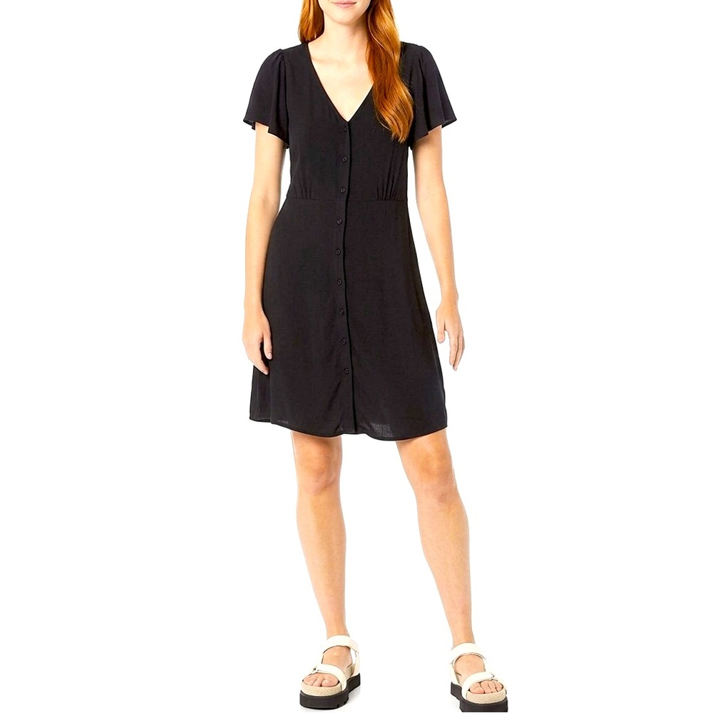 Goodthreads Fit and Flare Flutter Sleeve Button Front Mini Dress Size XS
